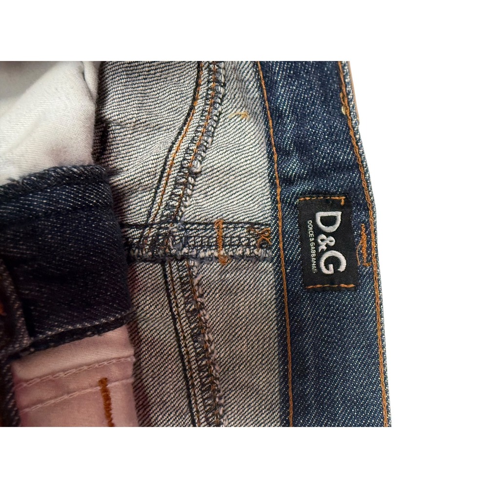 D&G Dolce & Gabbana Vintage Y2K Denim Midi Skirt Rhinestone Logo Blue Size 38 - Picture 5 of 8